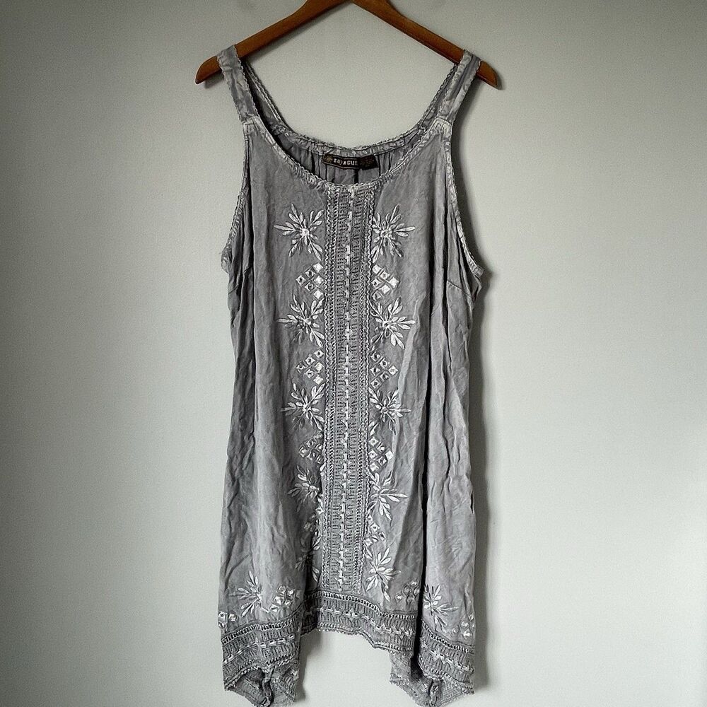 Raya Sun Vintage Boho Whimsy Dress Embroidered Ethereal Gray Women's Size 3X